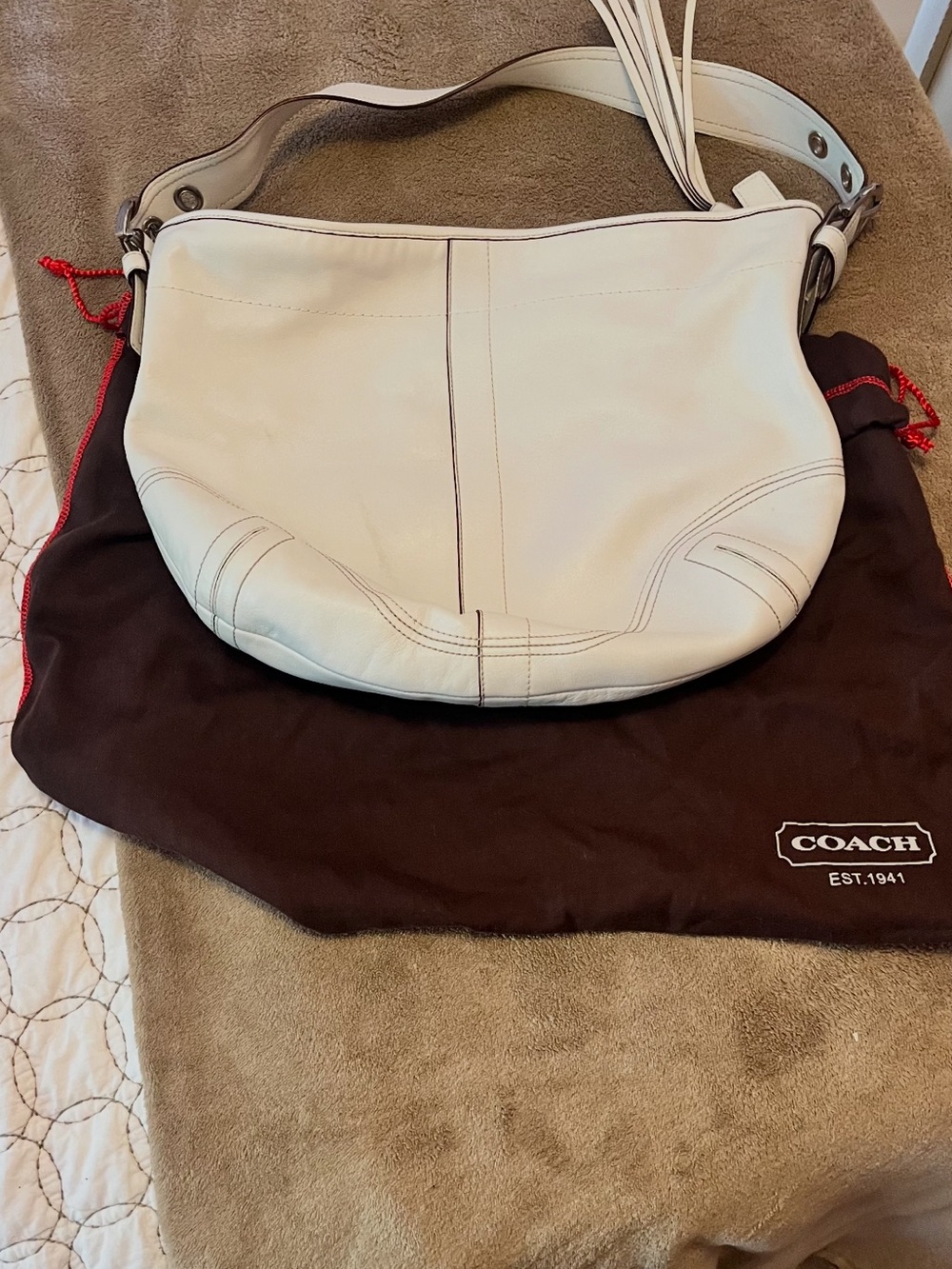 Coach Cream Leather Hobo Shoulder Bag